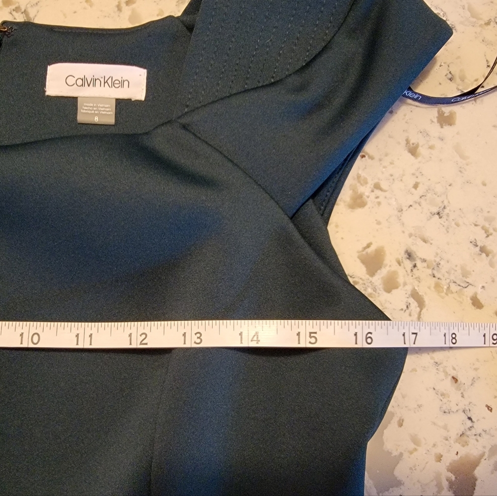 Calvin‎ Klein Green Scuba Cap Sleeve Sheath Dress Size 8 - Picture 7 of 11